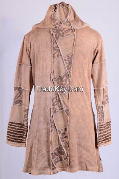 Bohemian Stonewashed razor cut fashion trend ladies long hood jacket, outwear hoodies, knitting ladies jacket