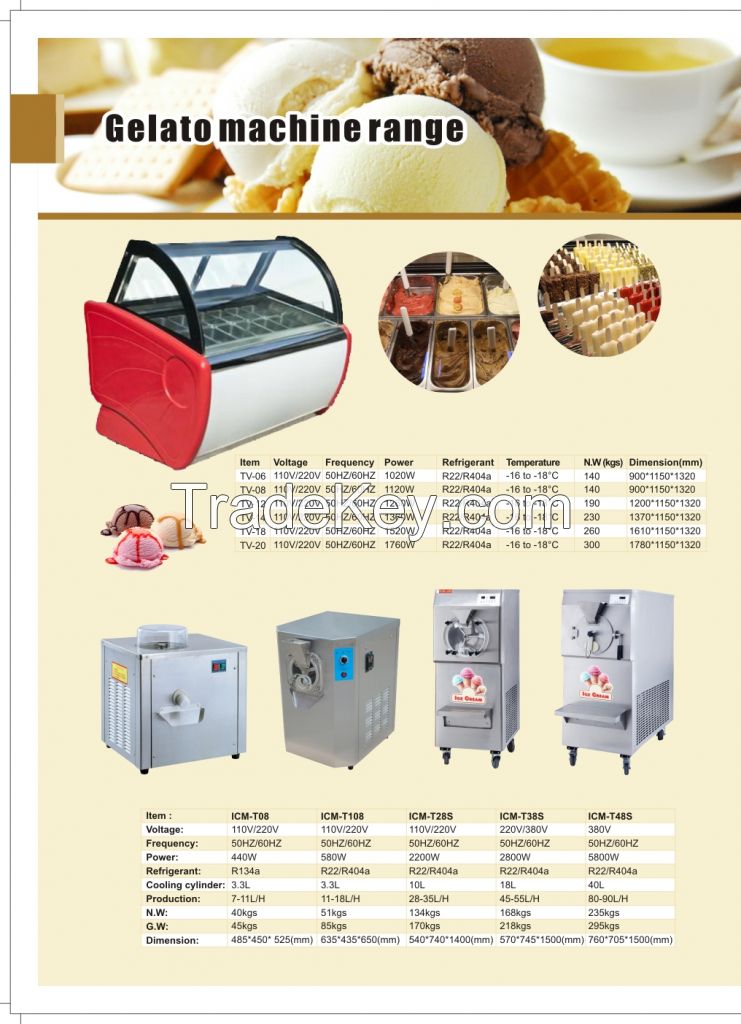 Gelato ice cream machine with stainless steel body