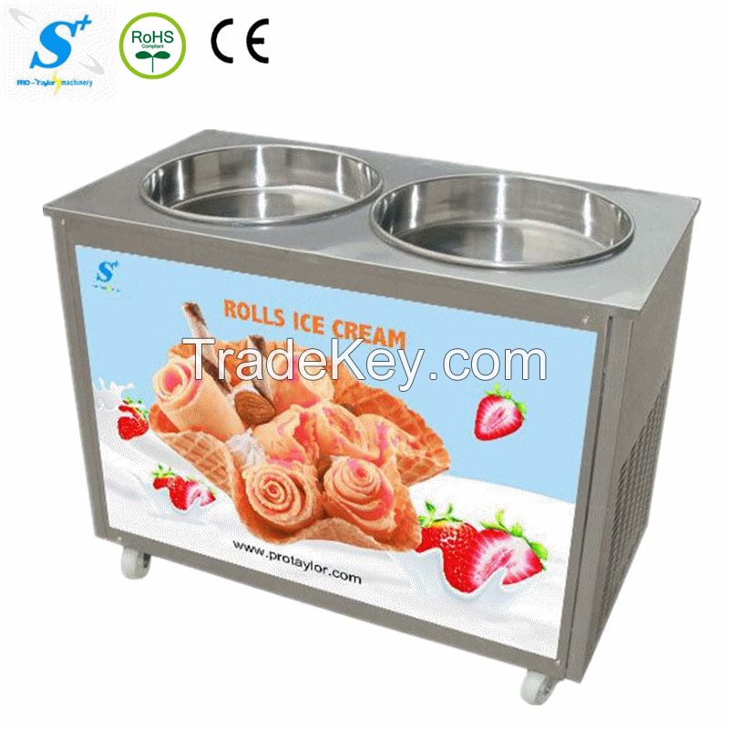 2 flat pans rolled pan ice cream maker with 3 compressor