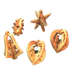 3-D Christmas olive wood Ornaments mix - set of 5 ( 3" ) Grade A Olive