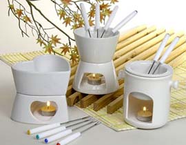 ceramic chocolate burner set with fork sand candles