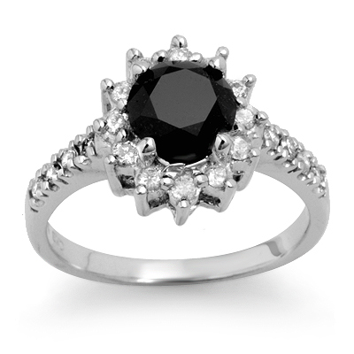 2.00 CT BLACK &amp; WHITE DIAMOND CLUSTER ENGAGEMENT RING 9KW GOLD