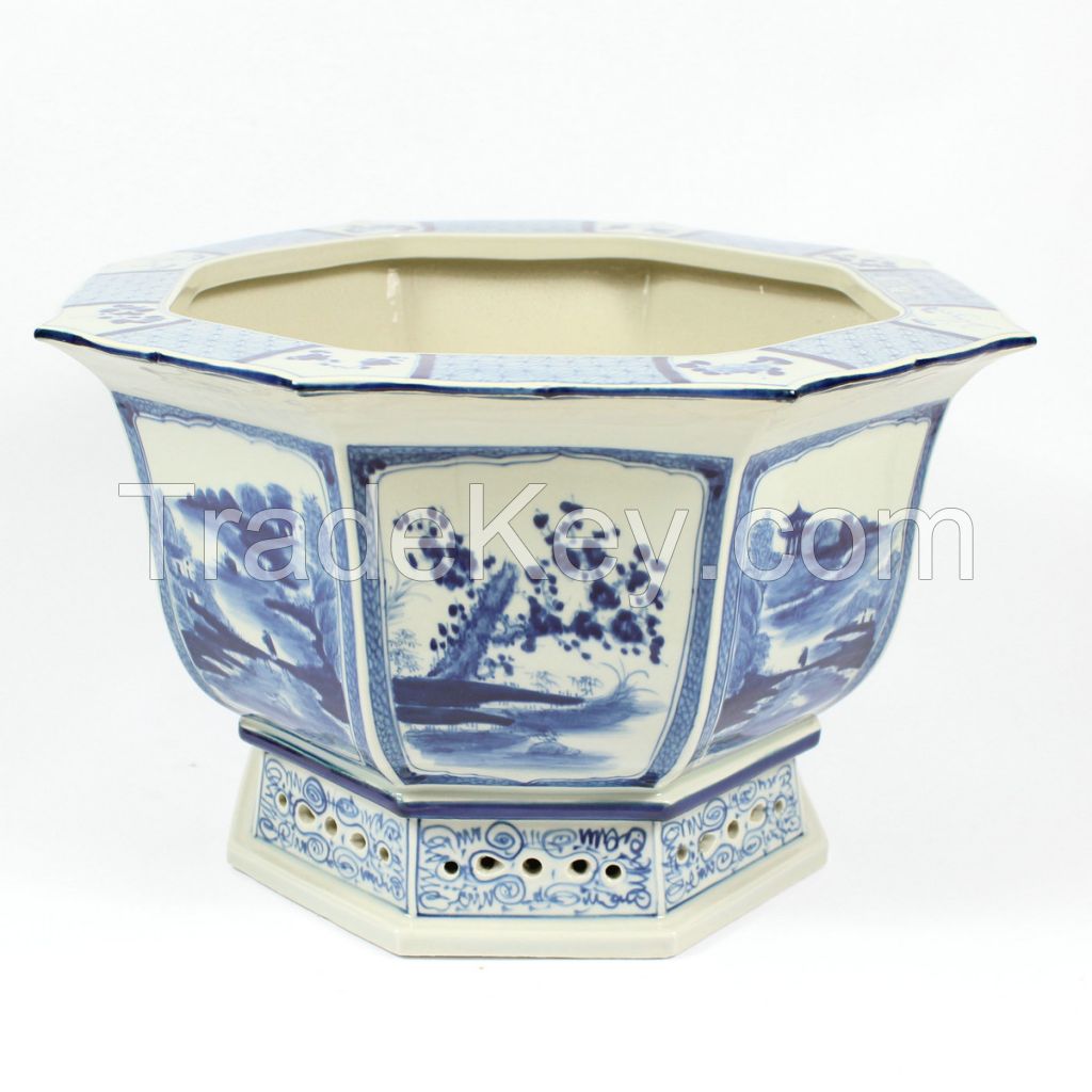 RZAJ07 15inch Blue and White planter