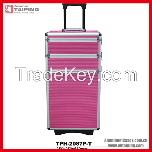 2015 Pink Fireproofing Aluminum Trolley Beauty Case Travel Case Cosmetics Packaging