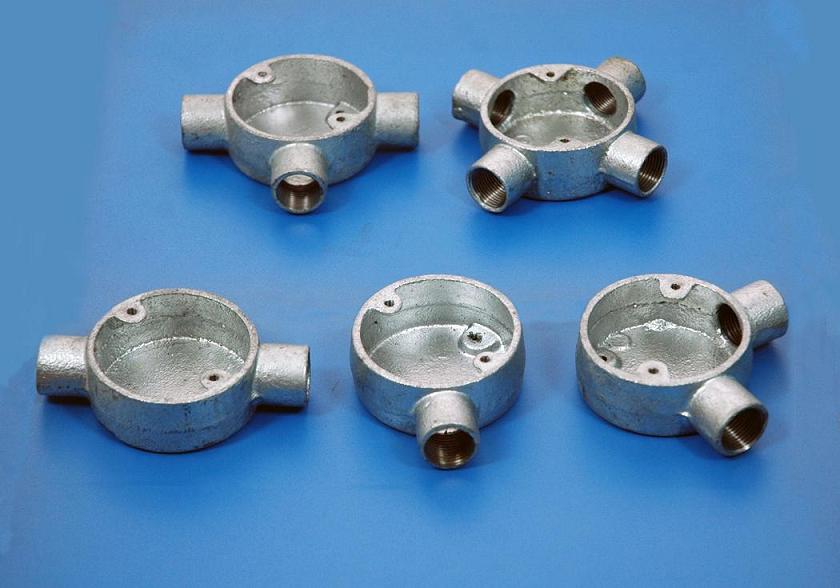 circular box, conduit fittings, malleable iron, galvanised