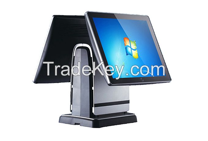 Double Touch POS Terminal, 15inch touch monitor, 12inch LCD Display.All-in-one POS Terminal