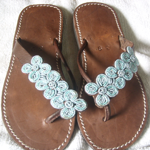 Handmade Leather Sandals beaded marvelously on the straps