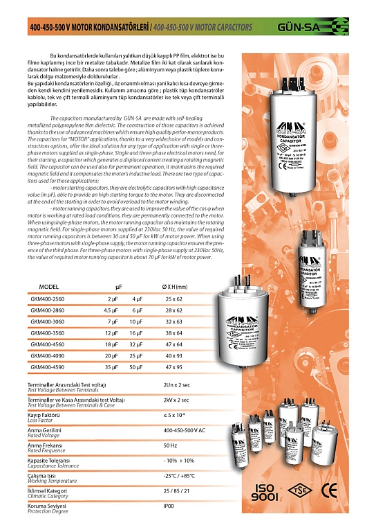 400-450-500 V MOTOR CAPACITOR