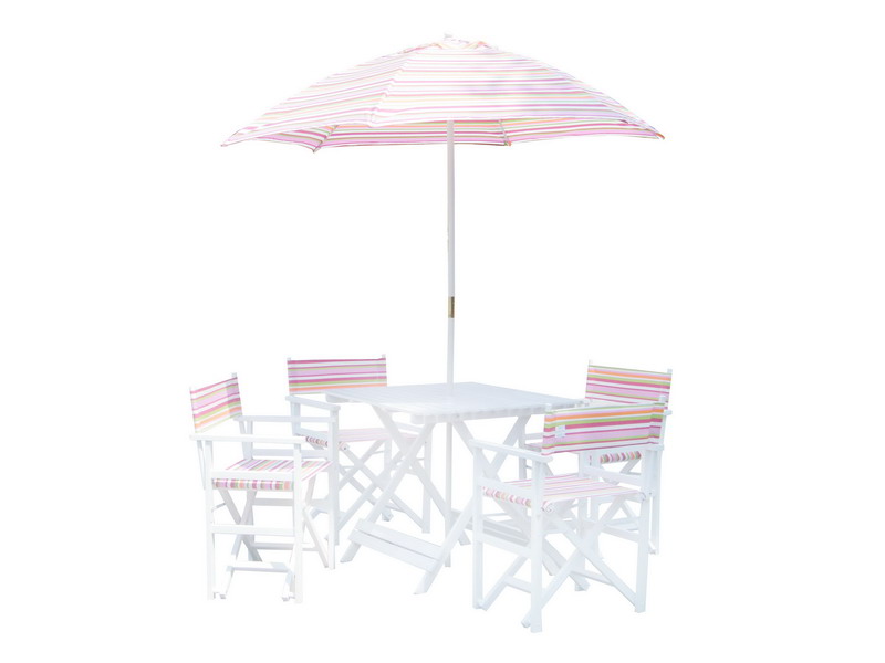 wooden table , chair and parasol