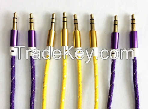 OEM Factory Price for Aux Cable 3.5mm stereo Colorful Braided Fabric Coated Noodle Male to Male for car iPhone MP3 MP4