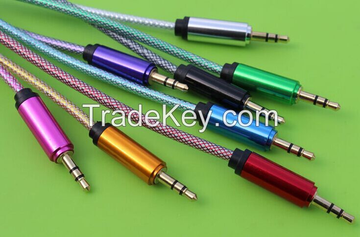  USB 3.5mm stereo Colorful Braided Fabric Coated Aux Cable audio cable Male to Male for car iPhone MP3 MP4