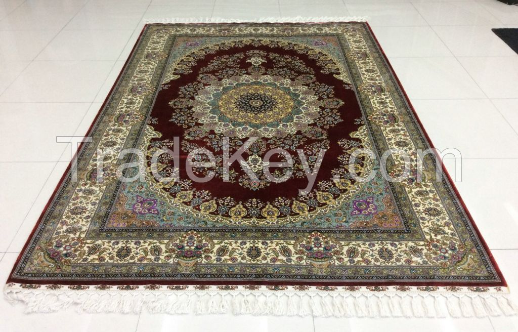 PERSIAN AND ORIENTAL HAND KNOTTED SILK  CARPET