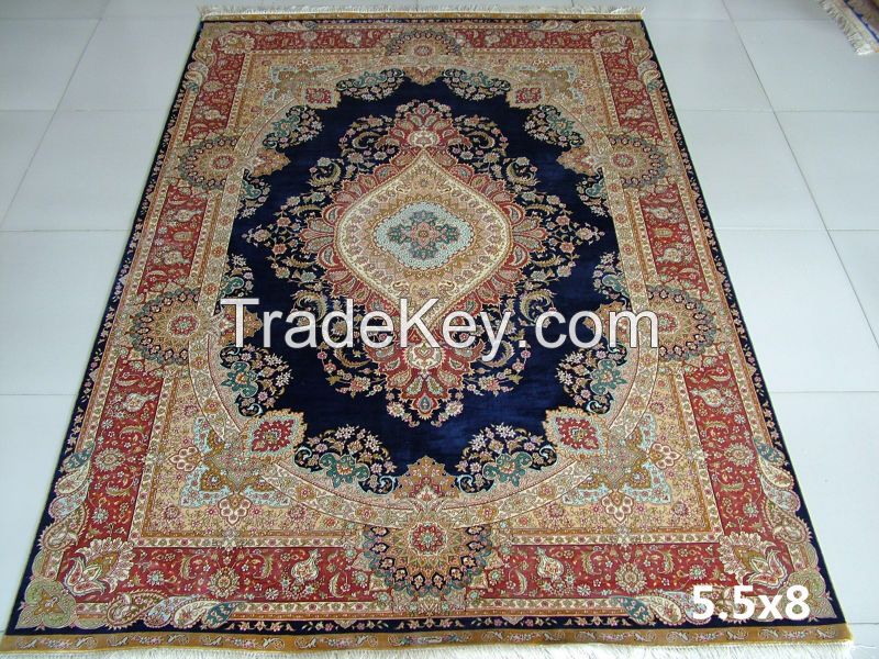 oriental Persian hand knotted silk carpet and rug