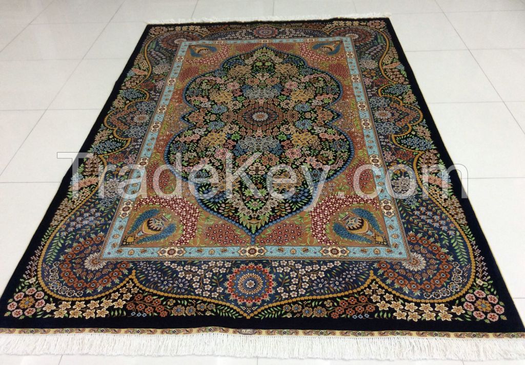 Persian hand knotted silk carpet