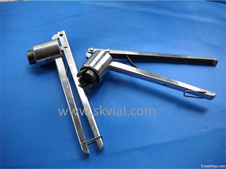 Vial crimper for flip cap and aluminum seal