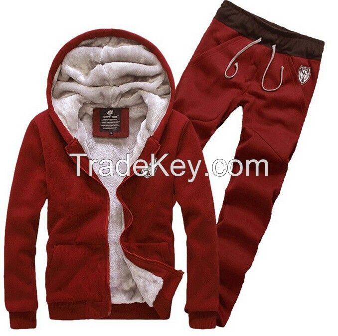 new arrival 2014 man fashion casual autumn winter thicking hoody fur lining fleece hoodies pant men sports clothing set