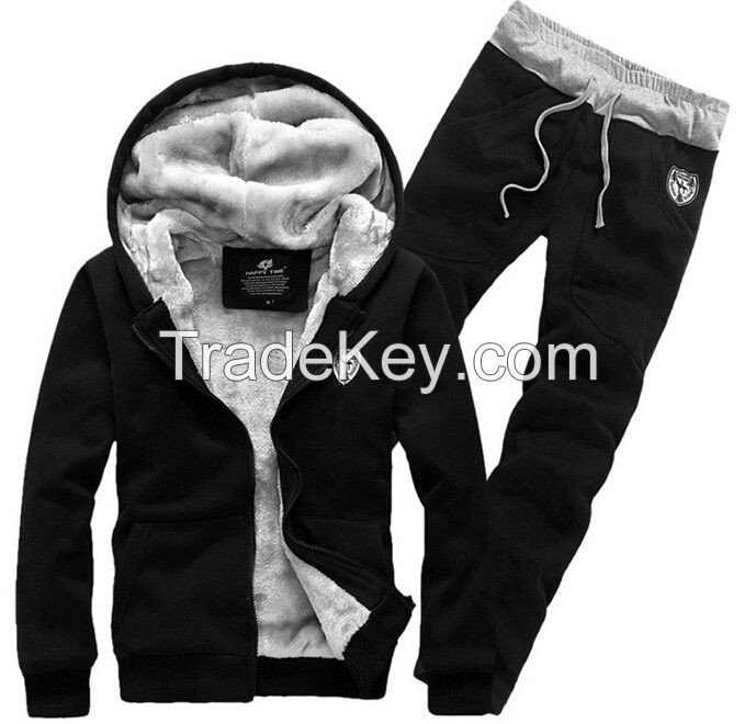 new arrival 2014 man fashion casual autumn winter thicking hoody fur lining fleece hoodies pant men sports clothing set