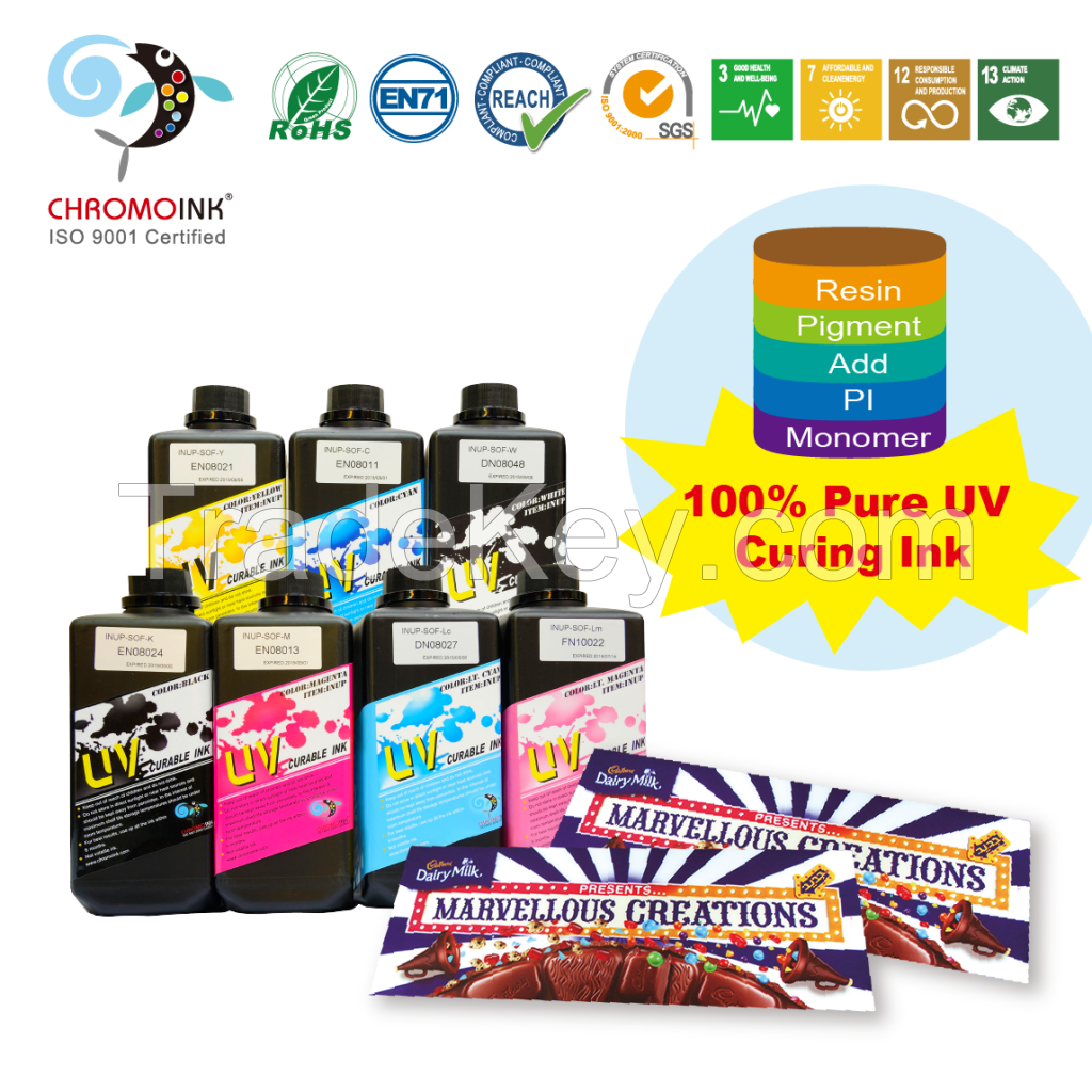 CHROMOINK UV curable ink (Rigid/Flexible) for Konica , Toshiba , Spectra, Seiko , Mimaki, Ricoh