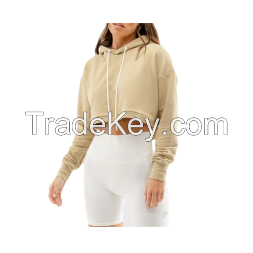 customize women warm crew neck sweatshirt crop hoodie sleeve pullover fleece french terry cotton velour/velvet crop top