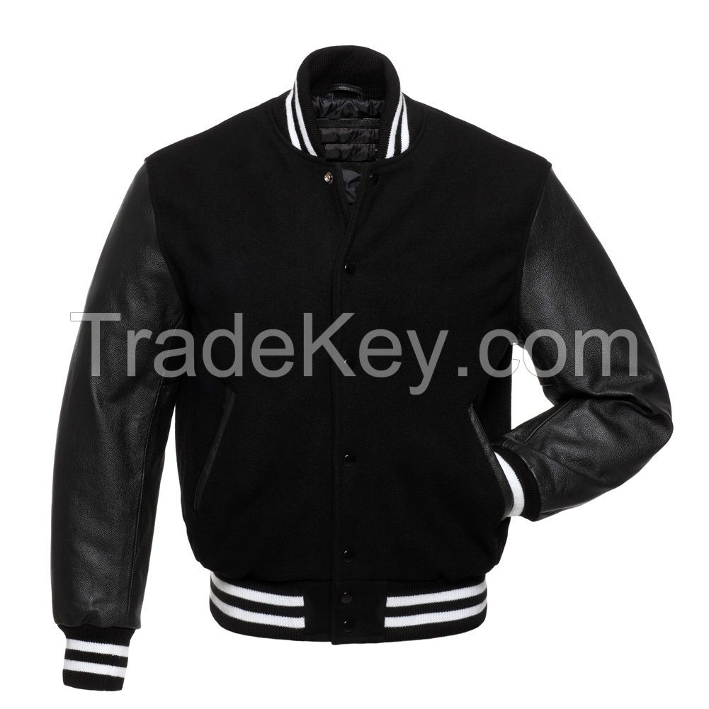 custom embroidery patches wool leather sleeve var sity long college Letterman jacket button up jacket size women youth ladies