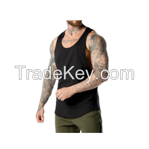 customize bodybuilding Gym Stringer Y Back fitness muscle Tank Top Men drop shoulder armhole cut off curve hem scope workout