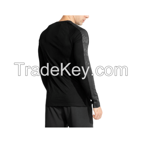 Custom Bodybuilding Muscle Athletic Sports Men Gym Workout Fitness Long Sleeve T Shirts Straight Hem Line Slim Fit Cross