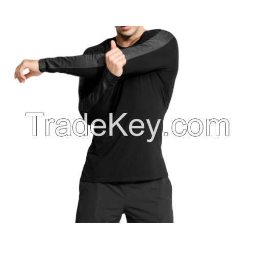 Custom Bodybuilding Muscle Athletic Sports Men Gym Workout Fitness Long Sleeve T Shirts Straight Hem Line Slim Fit Cross