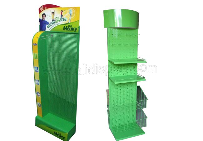 Floor standing metal display for cosmetics