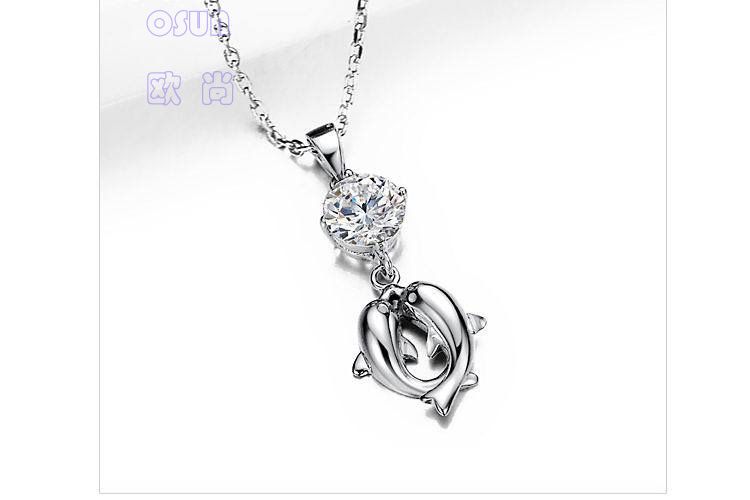 selling  lover necklace, silver pendants, couple dolphin zircon pendant, plated 3 levels platinum