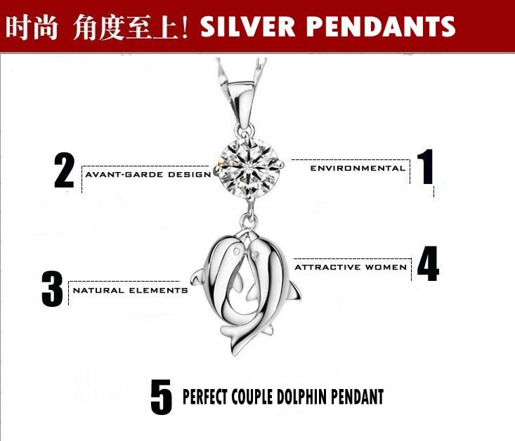 selling  lover necklace, silver pendants, couple dolphin zircon pendant, plated 3 levels platinum