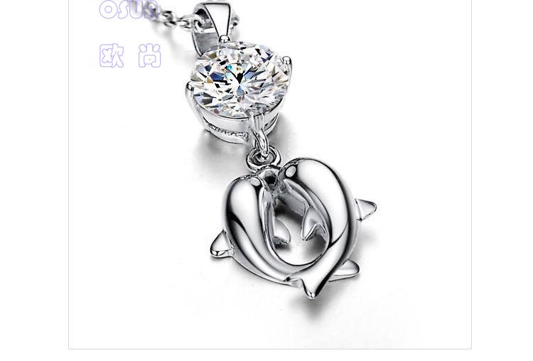 selling  lover necklace, silver pendants, couple dolphin zircon pendant, plated 3 levels platinum