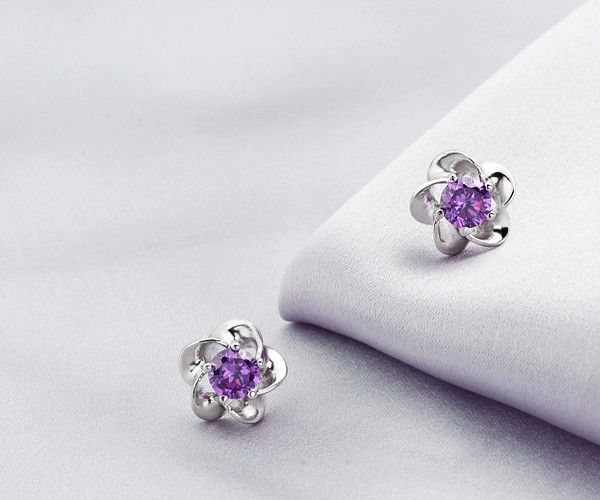 fashion silver  earrings, plum flower stud earrings