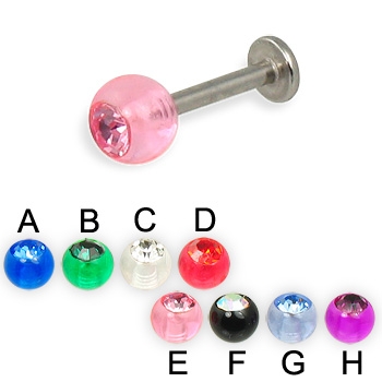 Labret with luminous acrylic jeweled ball, 14 ga, body jewelry