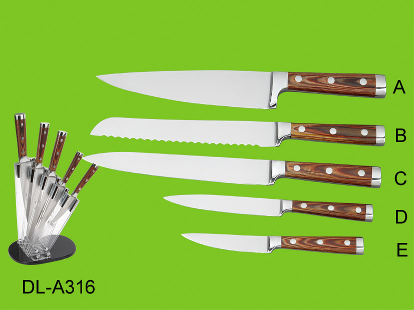 6pcs double steel head & pakka handle knives set