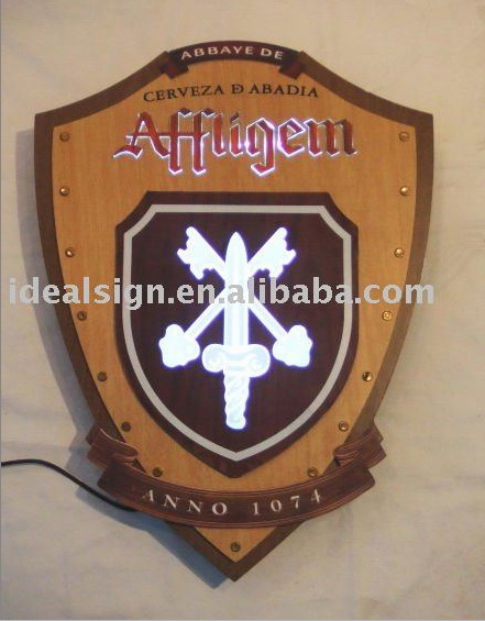 wooden effect shield shape LED light sign