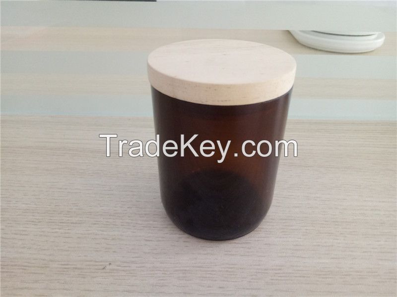 cutting amber glass candle jars with gold lid or wooden lid