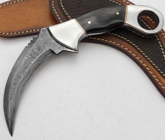 Custom Made Beautiful Damascus Steel Karambit Hunting Knife (AA-0148-1)