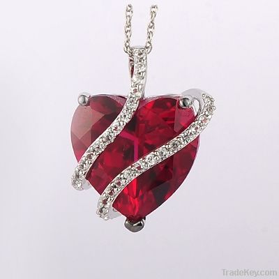 SS925 pendant with Cr.Heart Ruby and Cr.white sapphire