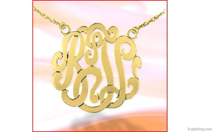 SS925 sterling silver monogram necklace