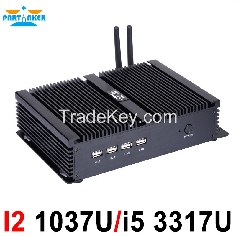 Fanless mini pc industrial computer with USB 3.0 Dual Gigabit Lan 4 COM HDMI Intel Celeron C1037U Core i5 3317U Windows 10 Linux