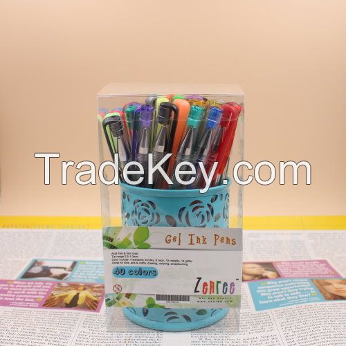 40 colors gel pen set with metal mesh pen holder