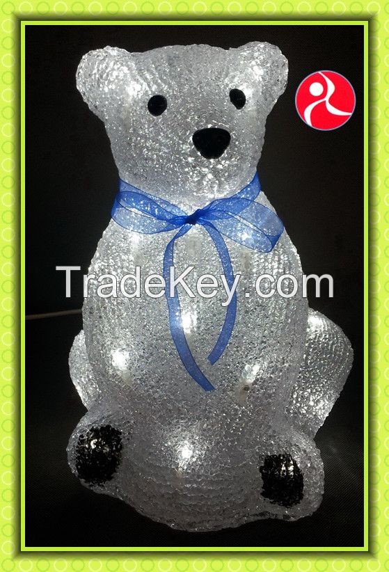 29cm 24V acrylic sitting bear with a blue bow animated christmas lights motif With CE rohs certificate