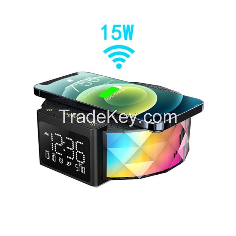 3 in 1 Desktop Digital Alarm Clock with Wireless Charger &amp; RGB Night Light