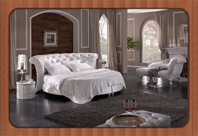 Luxury upholstered leather bed of modern home furniture, factory offer