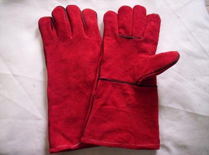 14&acirc;red cow split leather welder glove, full palm, two pieces leather bac