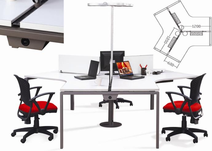 120 Degree Three Seater Open Desk System