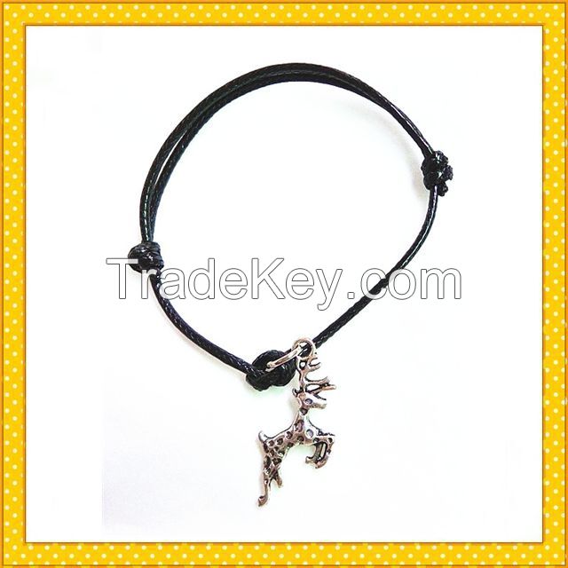 running deer alloy handmade wax rope bracelet