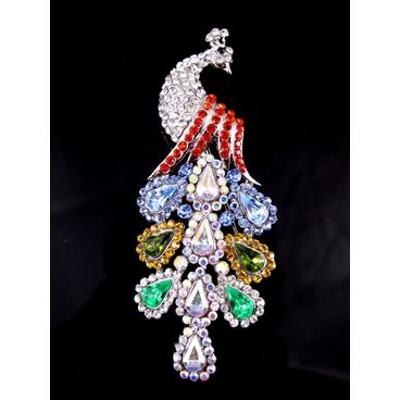 Multi Color Peacock Rhinestone Brooch