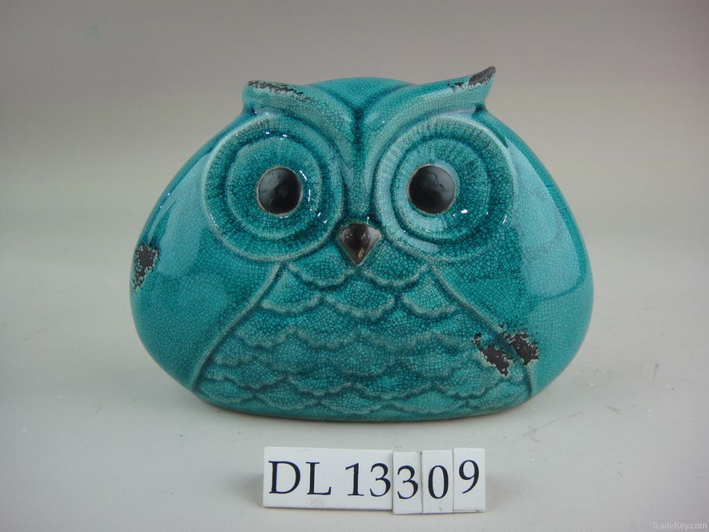 Porcelain glazed owl garden decor