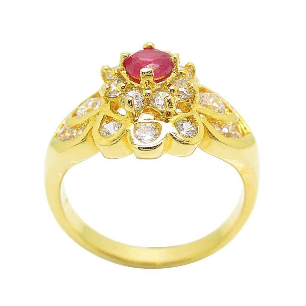 Gold plated ring setting with synthetic ruby